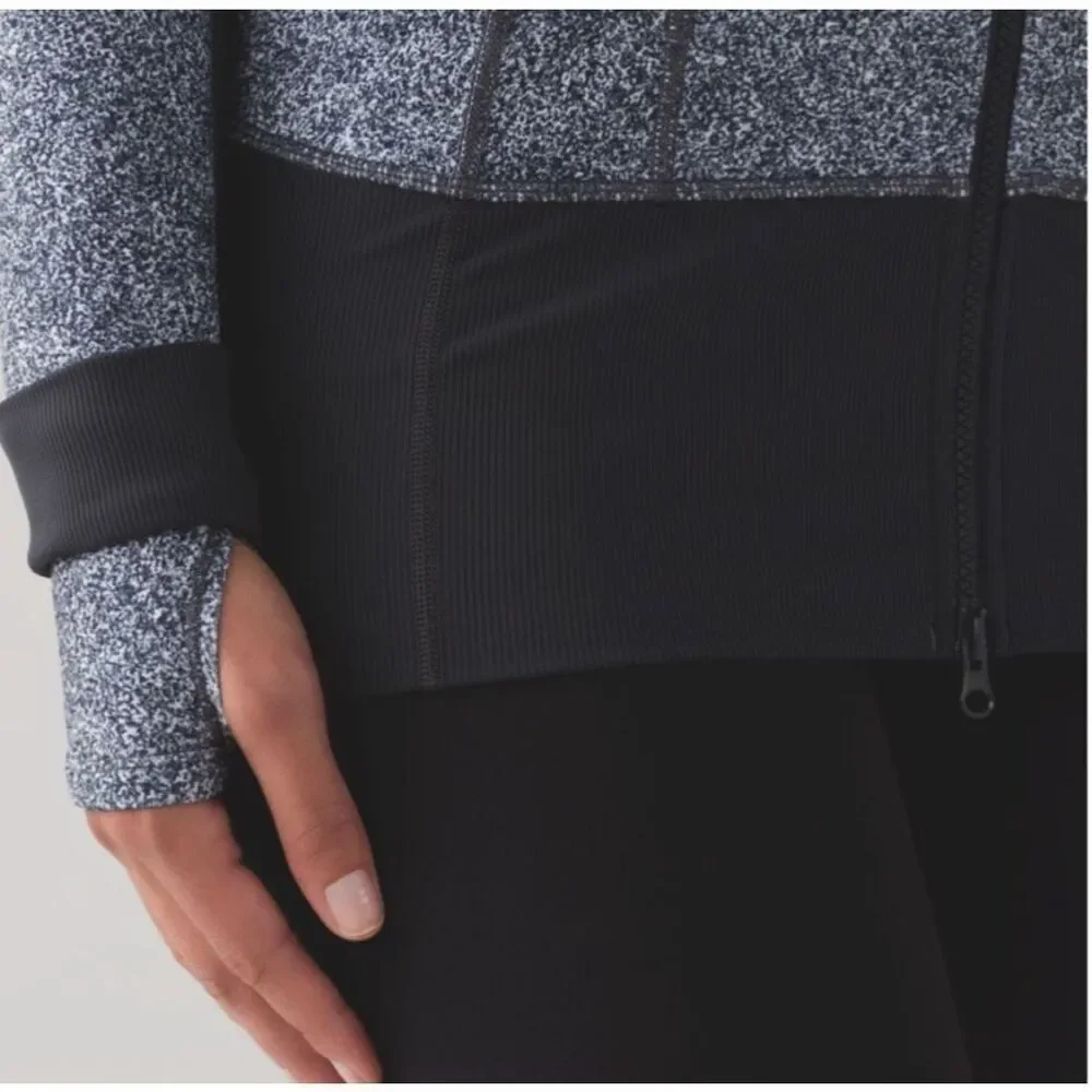 Lululemon Athletica Womens Daily Practice Zip Up Hooded Jacket Gray Black Size 8